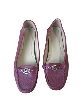 Michael Kors Raspberry Leather Moccasin Loafers with MK Logo
